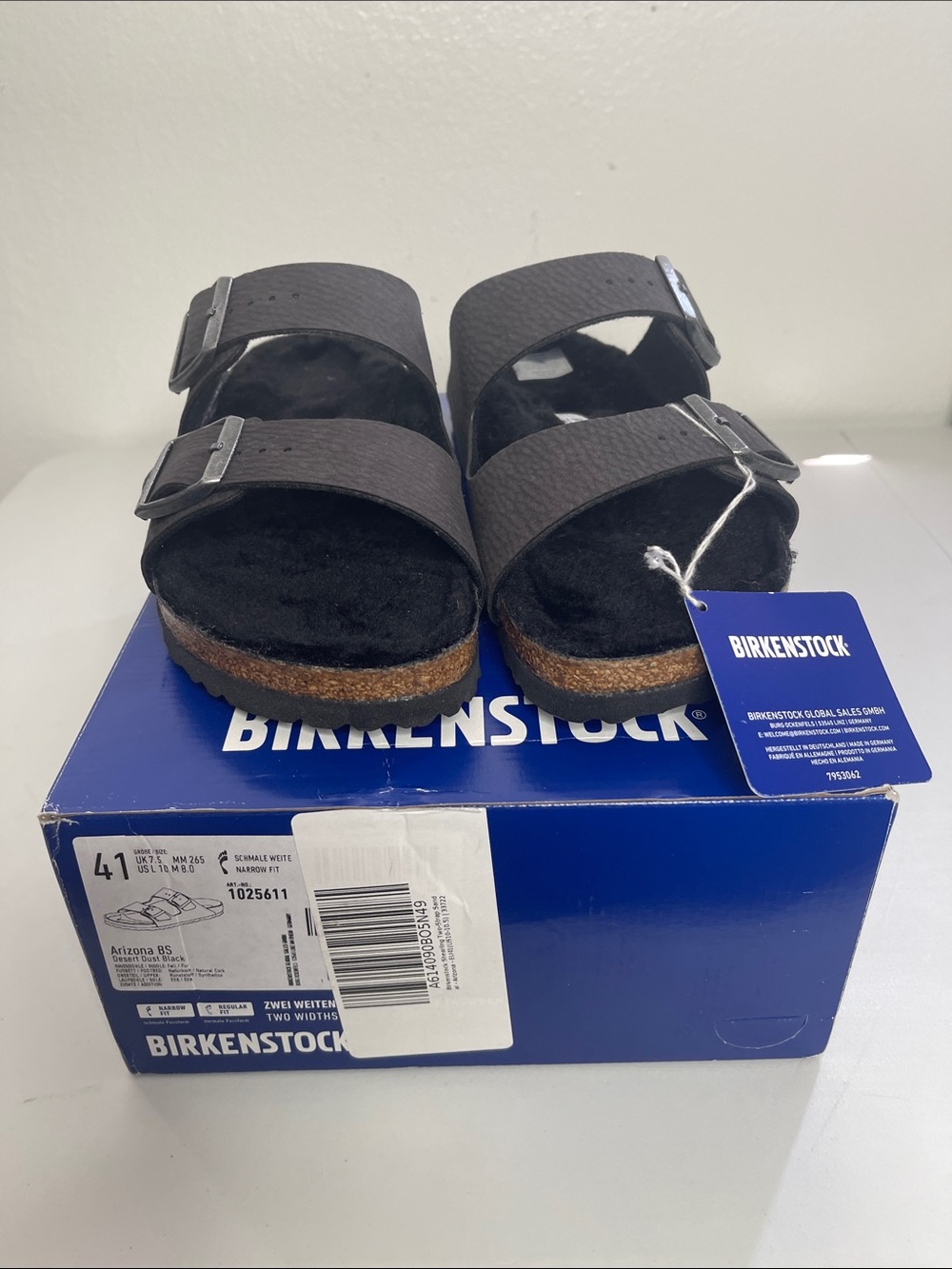 Birkenstock Arizona BS Shearling Desert Dust Black Narrow Size 41 10 New in Box
